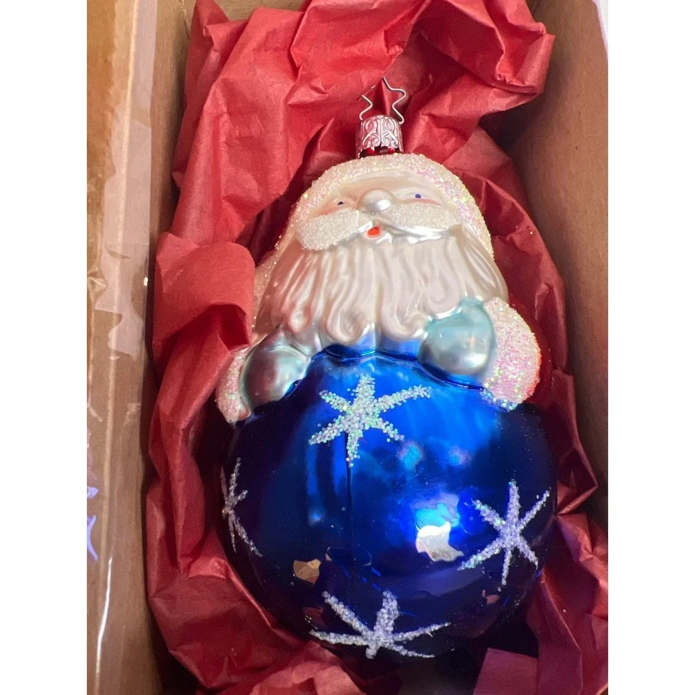 Old World Christmas Inge-Glas‎ Hand Blown Santa Blue Snowflake Ornament (79)